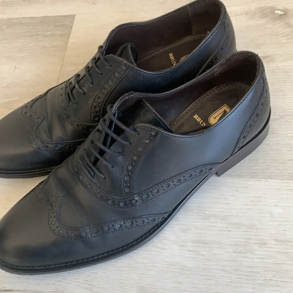 Bruno Magli Black‎ Wingtip Alvar Shoes leather
